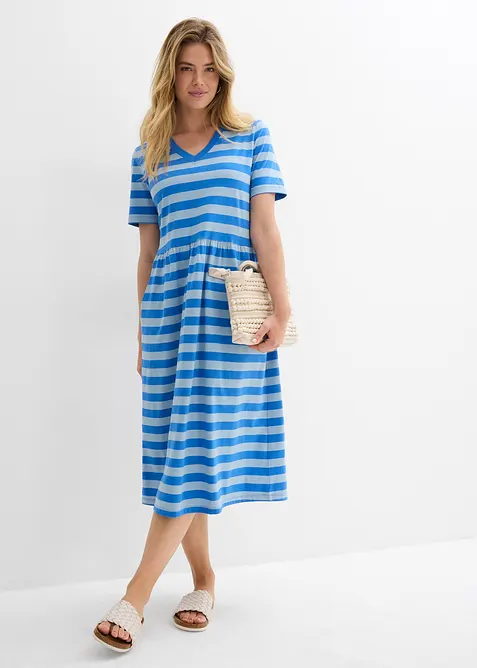 Jerseykleid aus Bio-Baumwolle in blau im Look von vorne (Totalaufnahme) - bonprix