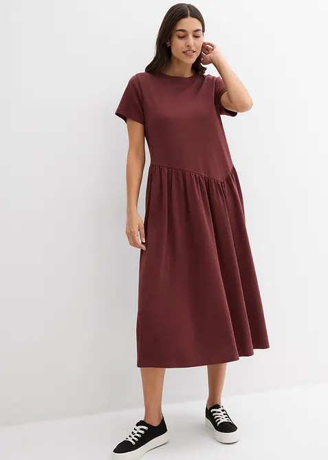 Jersey-Kleid aus reiner Bio-Baumwolle in braun von vorne (Totalaufnahme) - bonprix