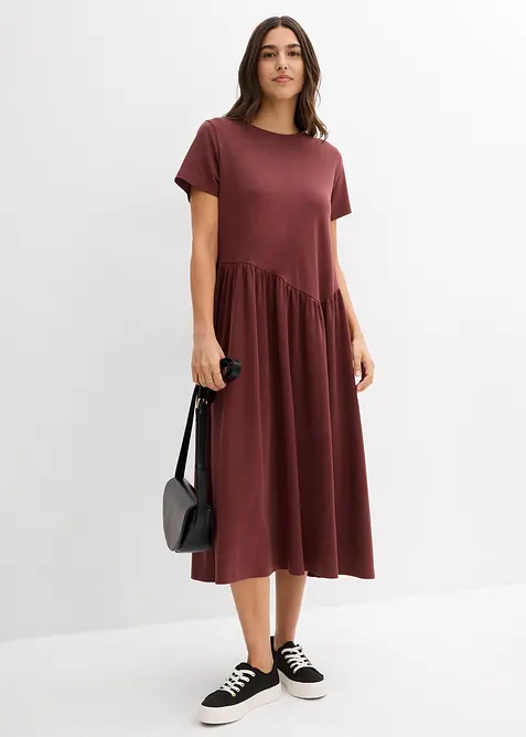 Jersey-Kleid aus reiner Bio-Baumwolle in braun im Look von vorne (Totalaufnahme) - bonprix