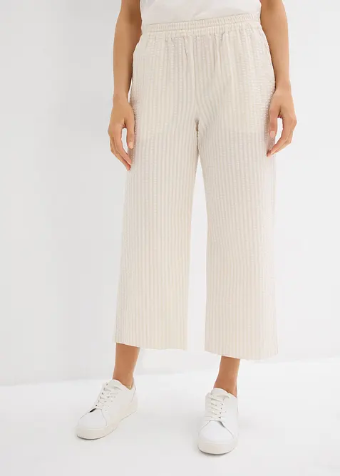 7/8-Seersucker-Palazzo-Hose aus reiner Baumwolle in beige von vorne - bonprix