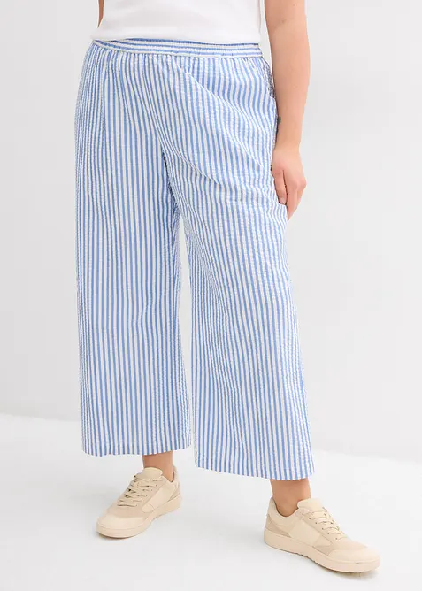 7/8-Seersucker-Palazzo-Hose aus reiner Baumwolle in blau von vorne - bonprix