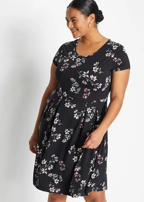 Shirtkleid aus fließender Viskose in schwarz von vorne (Totalaufnahme) - bonprix