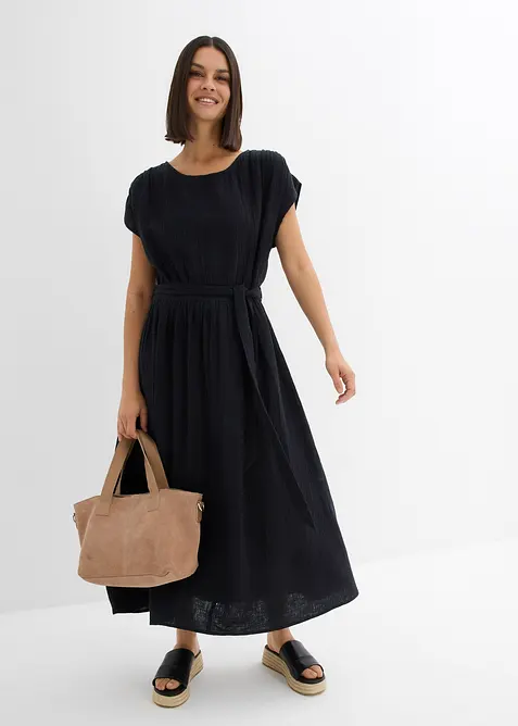 Maxikleid aus reiner Baumwolle in schwarz im Look von vorne (Totalaufnahme) - bonprix