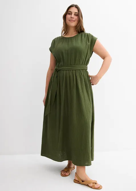 Maxikleid aus reiner Baumwolle in grün von vorne (Totalaufnahme) - bonprix