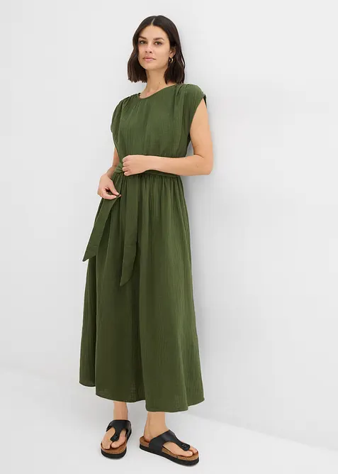 Maxikleid aus reiner Baumwolle in grün von vorne (Totalaufnahme) - bonprix
