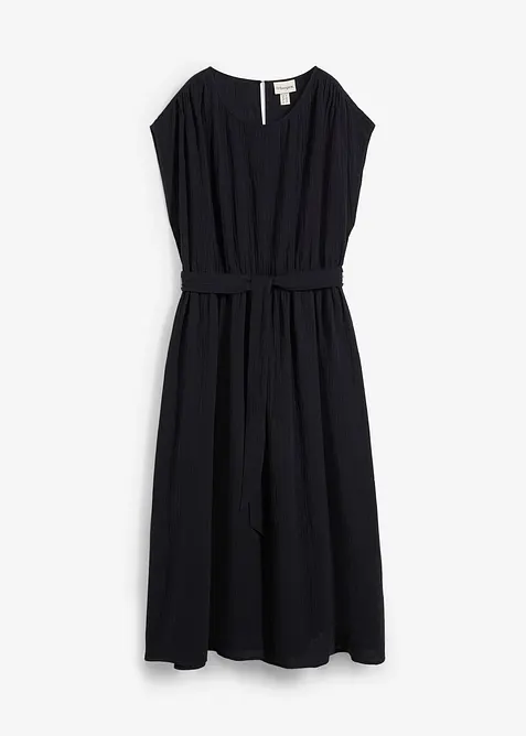 Maxikleid aus reiner Baumwolle in schwarz von vorne - bonprix