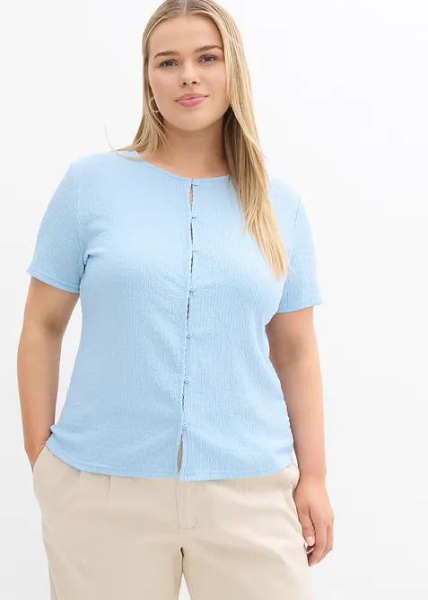 Shirt mit Struktur und Knopfleiste in blau von vorne (im Anschnitt) - bonprix