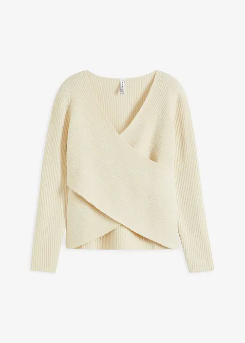 Wickelpullover mit V-Ausschnitt in beige von vorne - bonprix