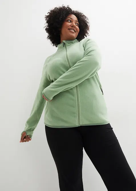Fleecejacke mit Reißverschluss-Taschen in grün von vorne (im Anschnitt) - bonprix