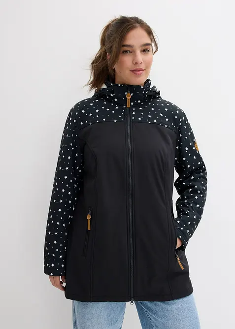 Funktions-Softshell-Parka mit Kuschelfleece in schwarz von vorne (im Anschnitt) - bonprix