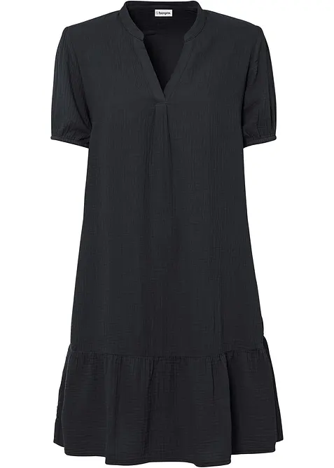 Musselin-Minikleid aus reiner Baumwolle in schwarz von vorne - bonprix