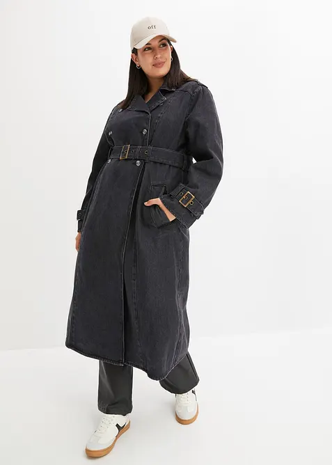 Denim Trenchcoat in grau von vorne (Totalaufnahme) - bonprix
