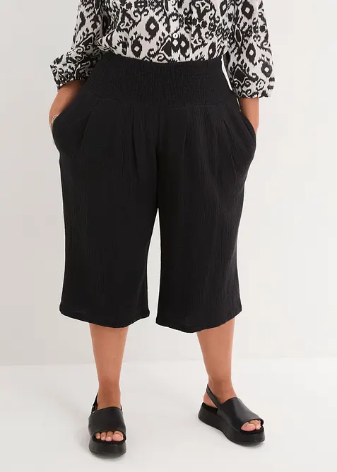 Musselin-Hose aus reiner Baumwolle in schwarz von vorne - bonprix