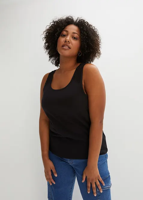Tanktop aus Baumwolle in schwarz von vorne (im Anschnitt) - bonprix