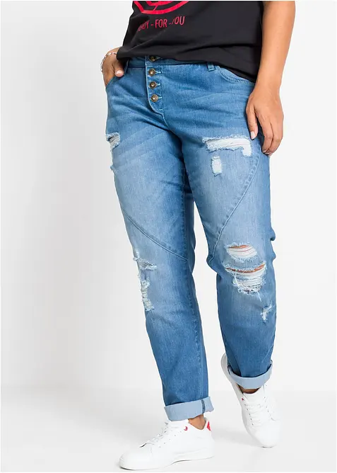Boyfriend Jeans Mid Waist in blau von vorne - bonprix