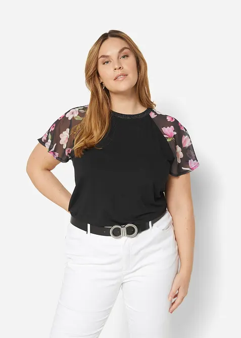 Shirt mit Chiffonärmeln in schwarz von vorne (im Anschnitt) - bonprix