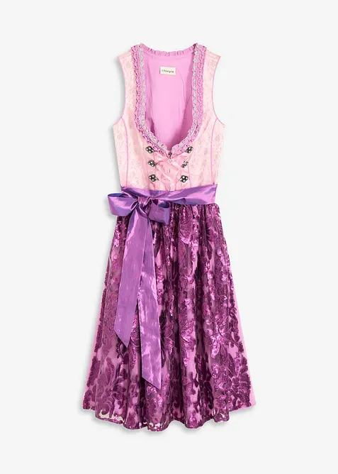 Dirndl mit Pailletten Schürze (2-tlg.Set) in lila von vorne - bonprix