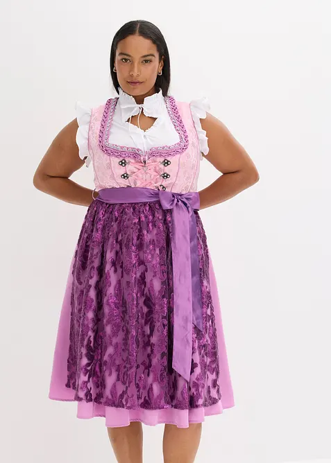 Dirndl mit Pailletten Schürze (2-tlg.Set) in lila von vorne (Totalaufnahme) - bonprix