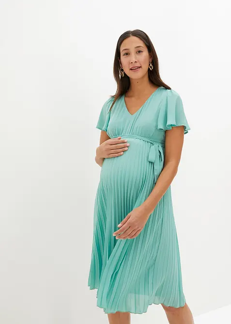 Umstandskleid aus zartem Georgette in grün von vorne (Totalaufnahme) - bonprix