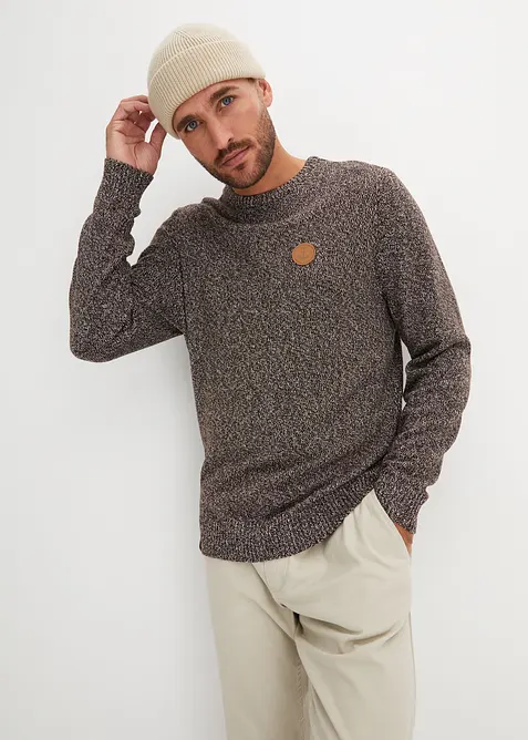 Feinstrickpullover mit reiner Baumwolle in braun von vorne (im Anschnitt) - bonprix