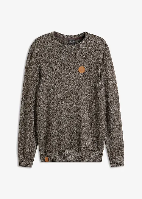 Feinstrickpullover mit reiner Baumwolle in braun von vorne - bonprix