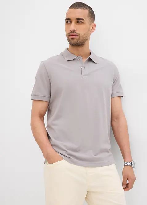 Poloshirt aus robustem Piqué in grau von vorne (im Anschnitt) - bonprix