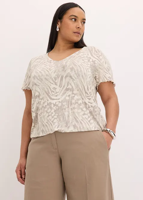 Shirt mit Gummibund in beige von vorne (im Anschnitt) - bonprix