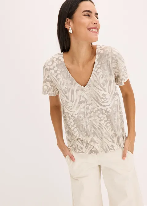 Shirt mit Gummibund in beige von vorne (im Anschnitt) - bonprix