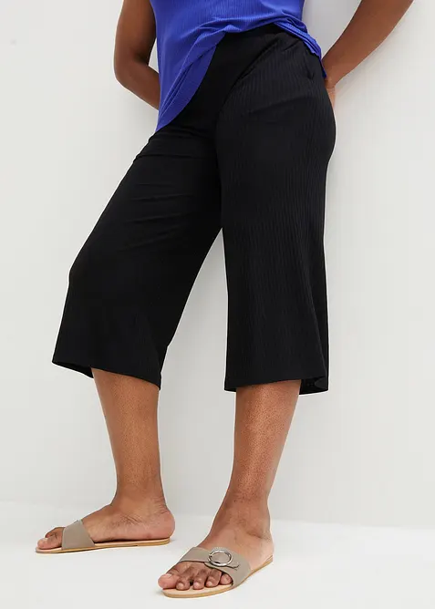 Jersey-Hose aus Rippe mit Bequembund in schwarz von vorne - bonprix