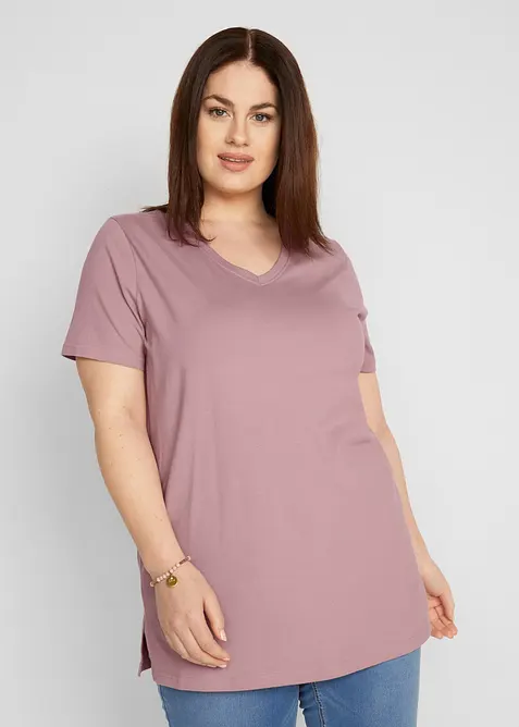 Longshirt mit V-Ausschnitt (2er Pack) in schwarz von vorne (im Anschnitt) - bonprix