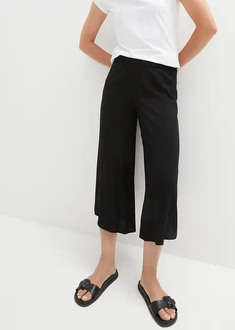 Wadenlange Culotte aus softer Viskose in schwarz von vorne - bonprix