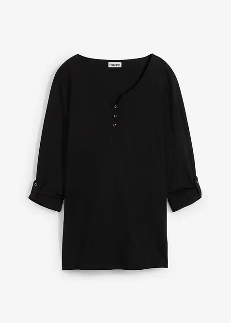Shirt mit Knopfleiste aus reiner Bio-Baumwolle in schwarz von vorne - bonprix