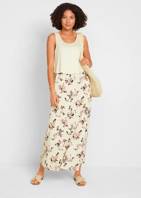 Shirt-Maxikleid aus feiner Viskose in beige im Look von vorne (Totalaufnahme) - bonprix