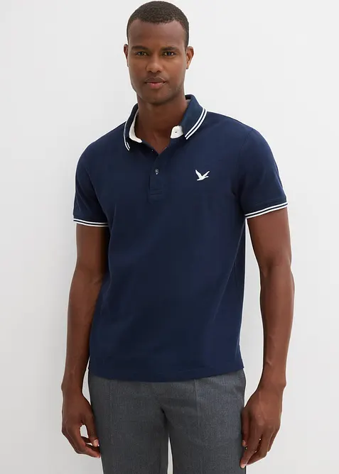 Poloshirt aus robustem Piqué in blau von vorne (im Anschnitt) - bonprix