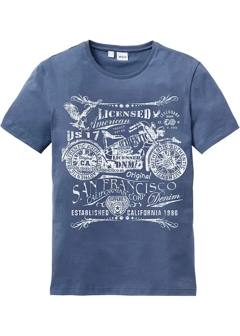T-Shirt aus reiner Baumwolle in blau von vorne - bonprix