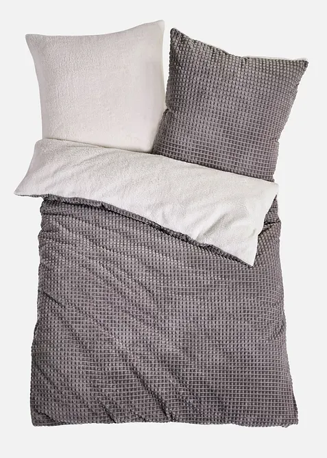 Wendbare Cashmere Touch Bettwäsche mit Hochtief-Effekt in grau von vorne - bonprix