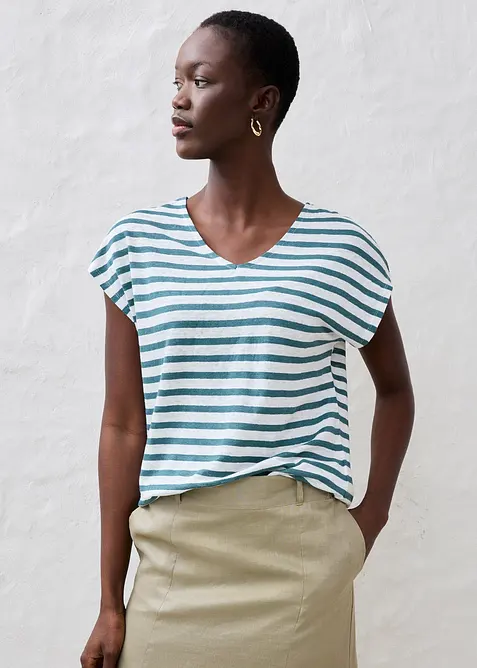Shirt aus reinem Leinen mit Fledermausärmeln in petrol von vorne (im Anschnitt) - bonprix