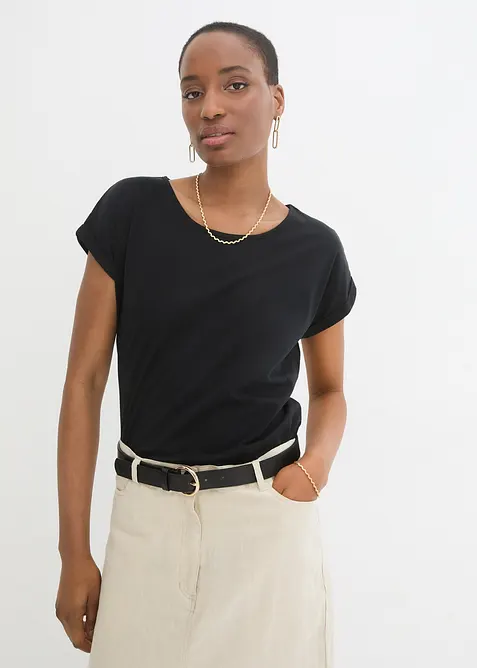 Shirt mit Seidenanteil in schwarz von vorne (im Anschnitt) - bonprix