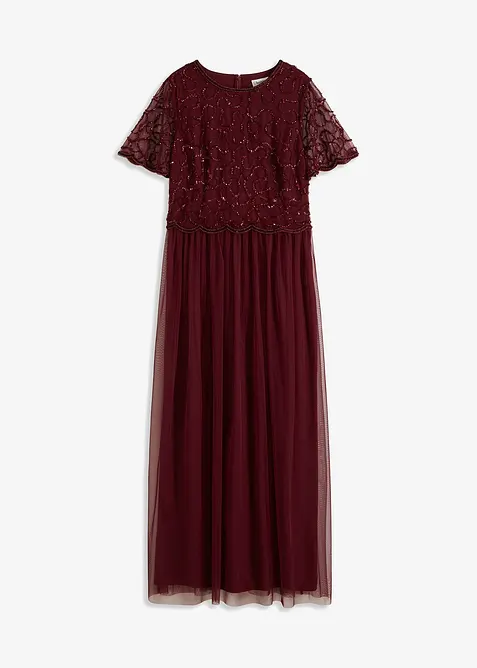 Maxikleid aus feinem Tüll mit Paillettenstickerei in rot von vorne - bonprix