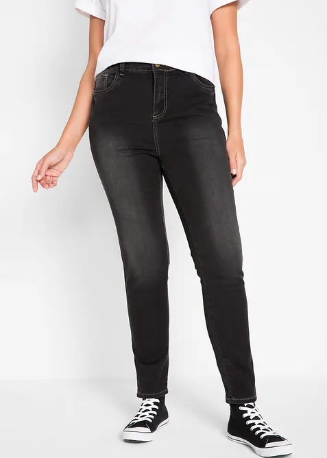 Slim-Fit-Jeans High Waist, Super Stretch in schwarz von vorne - bonprix