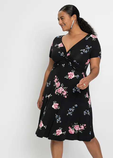 Jerseykleid aus Viskose-Mix in schwarz von vorne (Totalaufnahme) - bonprix