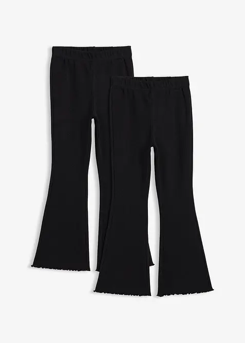 Gerippte ausgestellte Leggings (2er Pack) in schwarz von vorne - bonprix