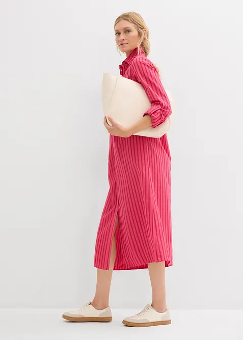 Kleid mit Hemdkragen aus reiner Baumwolle in rot im Look von vorne (Totalaufnahme) - bonprix
