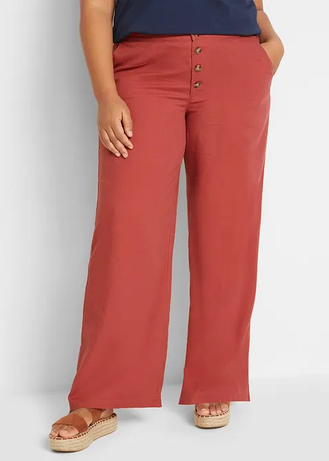 Lange Palazzo-Hose mit Leinen in rot von vorne - bonprix