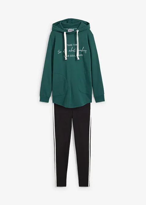 Jogginganzug mit Long-Sweatshirt und Leggings (2-tlg.) in schwarz von vorne - bonprix