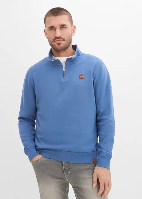 Sweatshirt aus reiner Bio-Baumwolle in blau von vorne (im Anschnitt) - bonprix