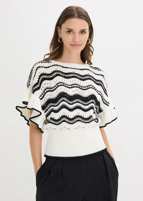 Strickshirt aus reiner Baumwolle in weiß von vorne (im Anschnitt) - bonprix