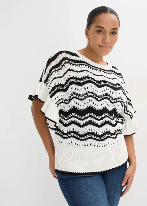 Strickshirt aus reiner Baumwolle in weiß von vorne (im Anschnitt) - bonprix