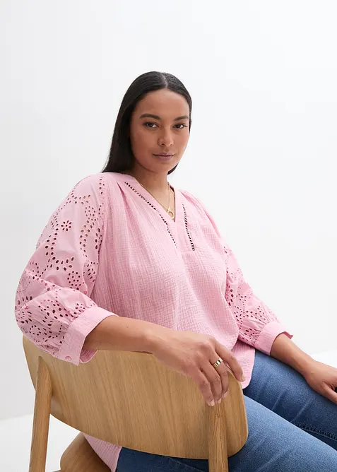 Tunikabluse aus luftigem Musselin in rosa von vorne (im Anschnitt) - bonprix