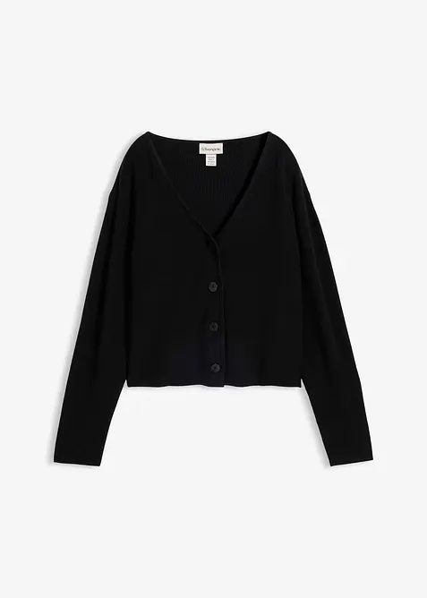 Kurze Strickjacke aus reiner Bio-Baumwolle in schwarz von vorne - bonprix
